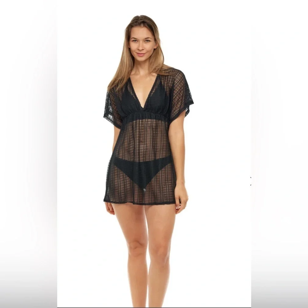 Coastal resort metallic sheer mesh cover up